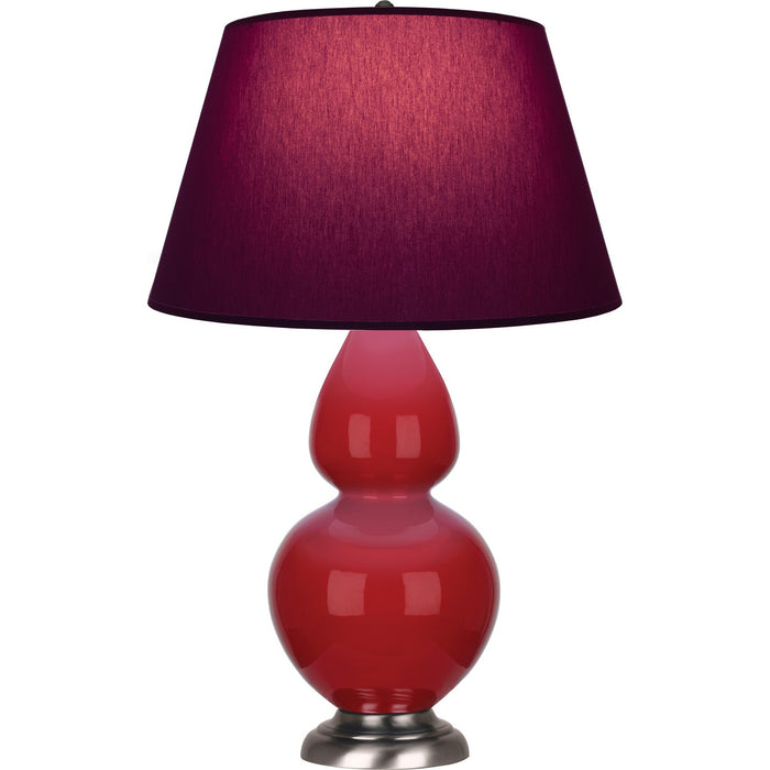 Robert Abbey RR22P One Light Table Lamp, Ruby Red Glazed Ceramic w/Antique Silvered