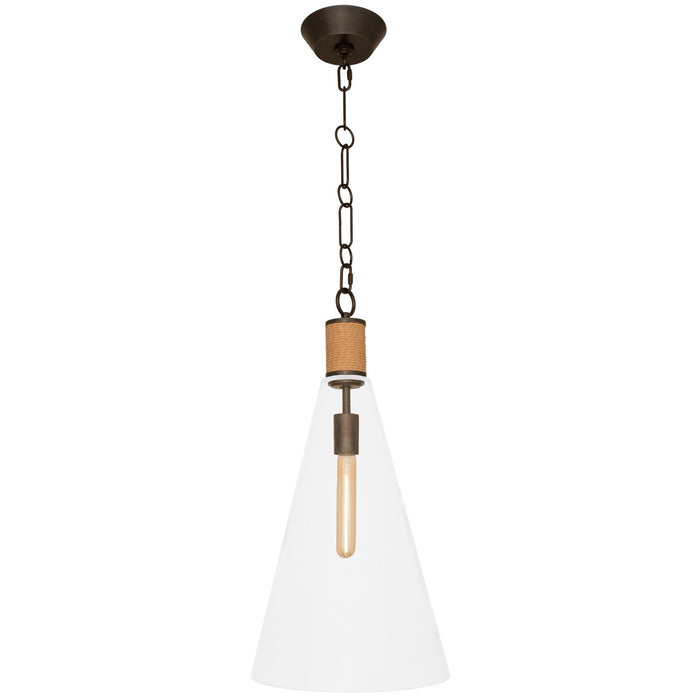 Robert Abbey Z479 One Light Pendant, Natural Rope w/Deep Patina Bronze/Clear Glass