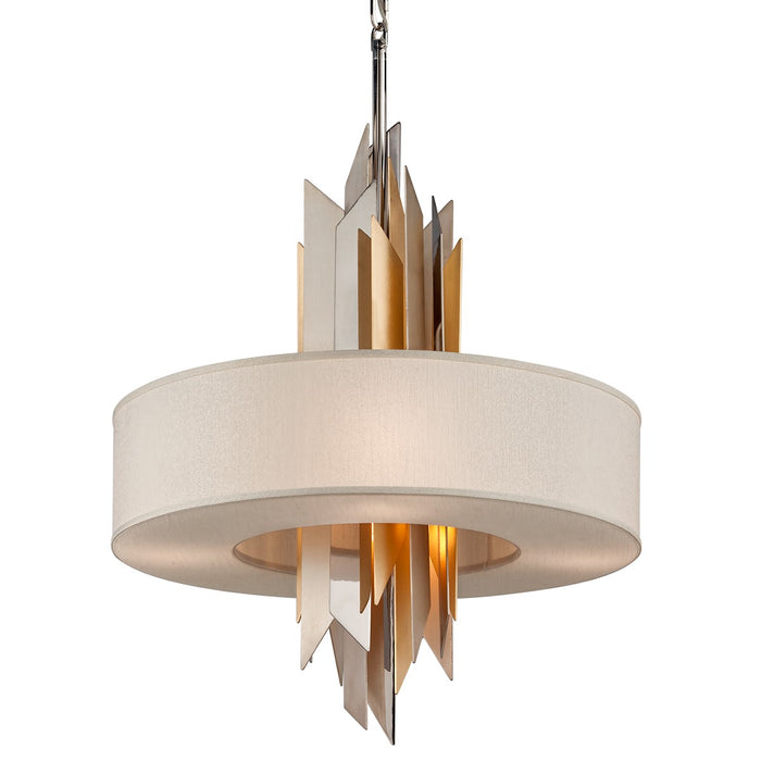 Corbett Lighting 207-46-SS/WSL/GL Six Light Pendant, Pol Ss W Silver/Gold Leaf