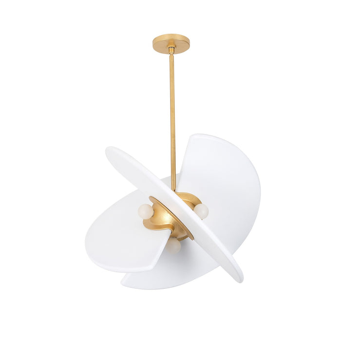 Kalco 522154BGLW Four Light Pendant, Bright Gold Leaf + White