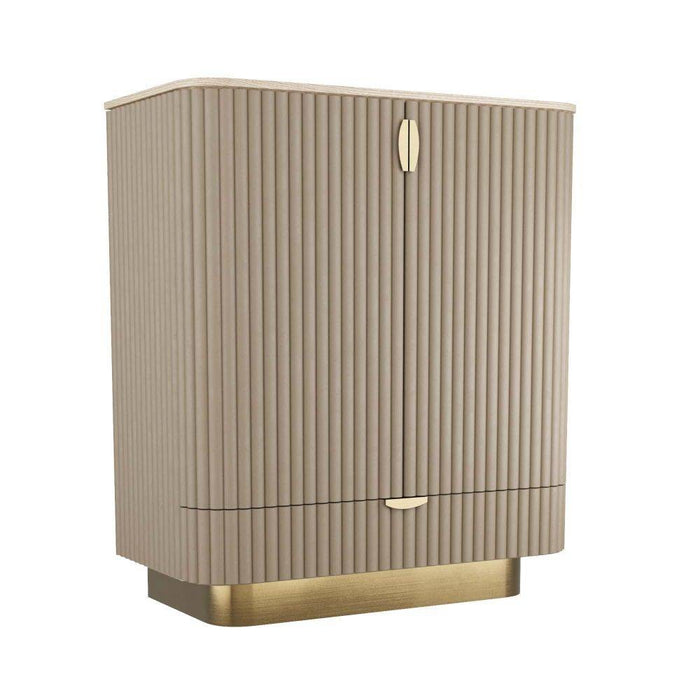 Arteriors 6267 Cocktail Cabinet, Gray Leather/Smoke Oak/Vintage Brass