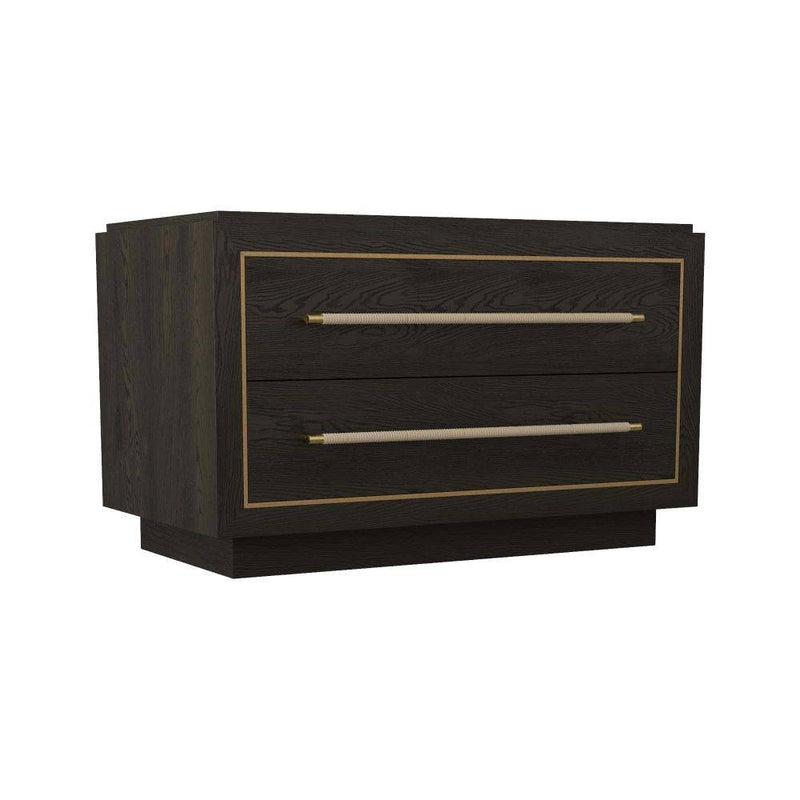 Arteriors 6939 Side Table, Ebony Oak/Dove Leather/Antique Brass