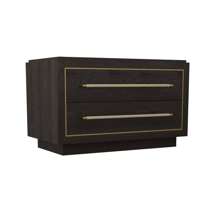 Arteriors 6939 Side Table, Ebony Oak/Dove Leather/Antique Brass