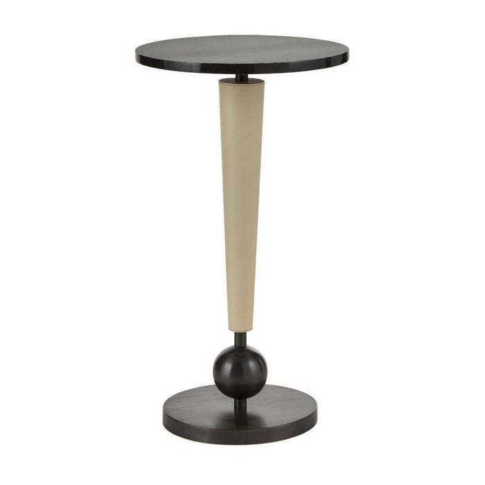 Arteriors FAI03 Drink Table, Black Marble/Ivory Leather//Bronze