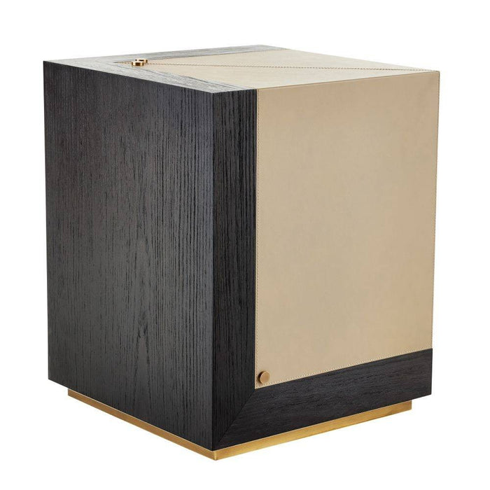 Arteriors FAI06 Accent Table, Dove Leather/Ebony Oak/Antique Brass