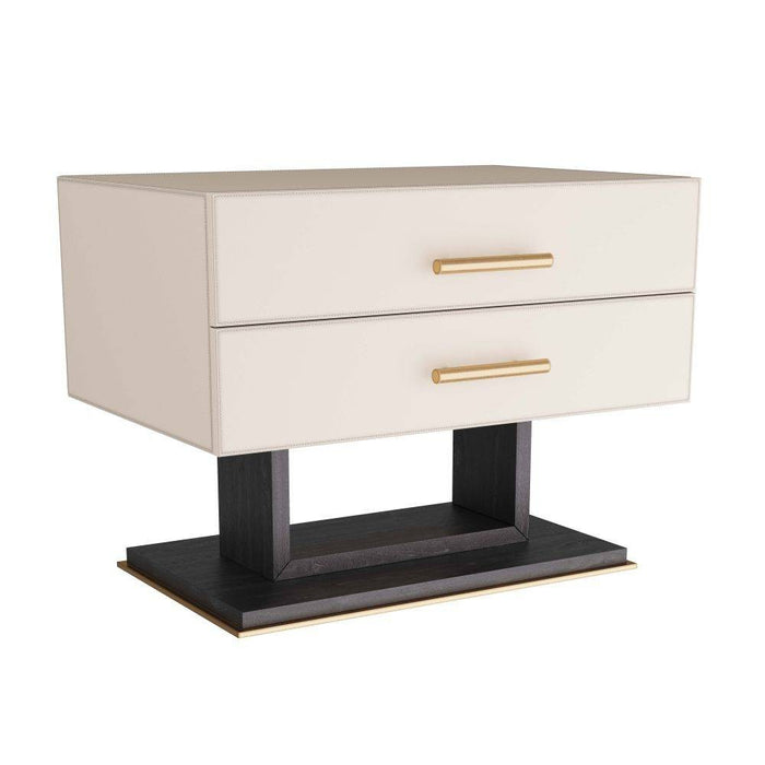 Arteriors FII01 Side Table, Ivory Leather/Ebony Oak/Antique Brass