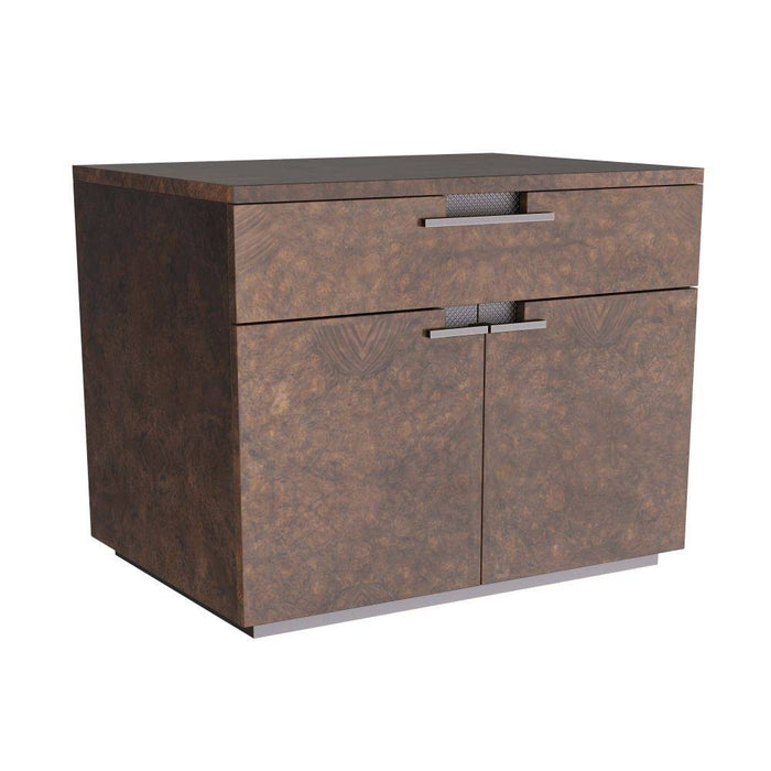 Arteriors FIS01 Side Table, Tortoise Burl Oak Veneer/Ebony Oak/Bronze Clad