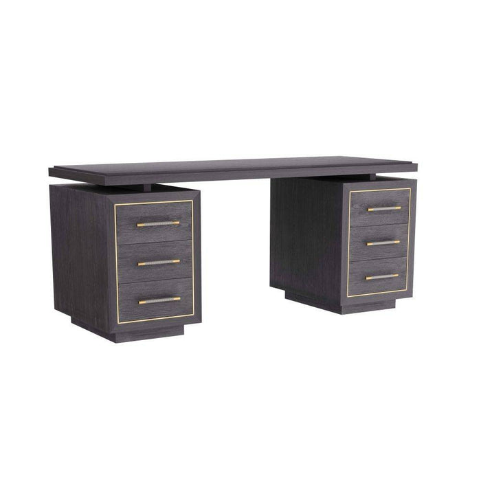 Arteriors FKI03 Desk, Ebony Oak/Antique Brass/Graphite Leather
