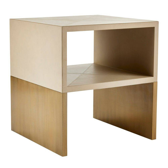 Arteriors FEI07 End Table, Dove Leather/Antique Brass Clad