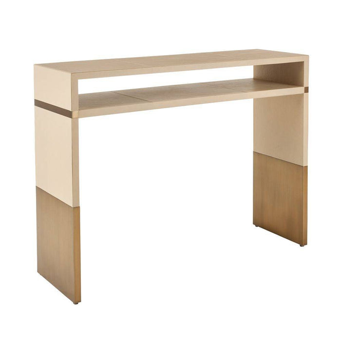 Arteriors FLI03 Console, Dove Leather/Antique Brass Clad