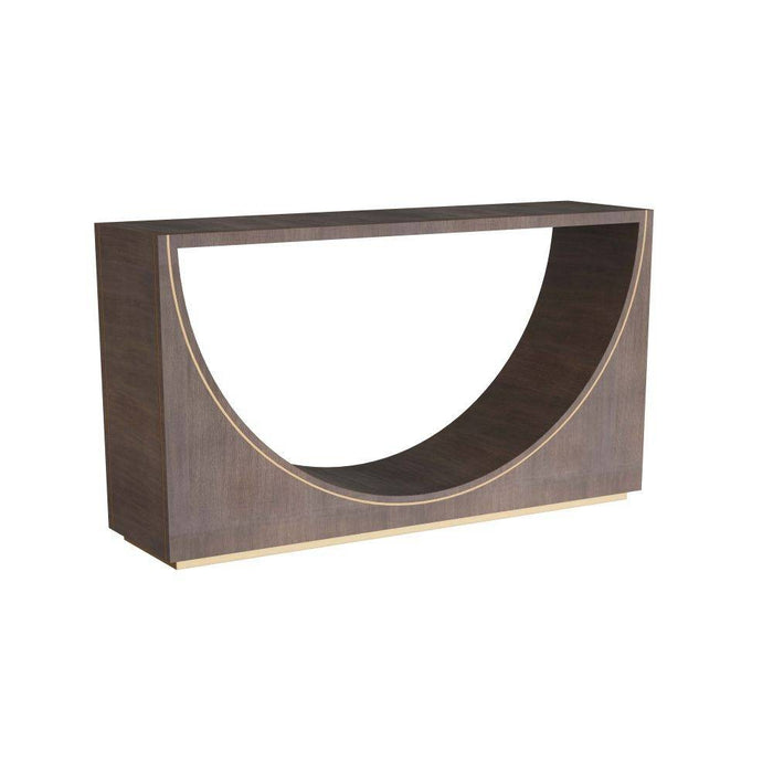 Arteriors FLS01 Console, Umber Oak Veneer/Antique Brass