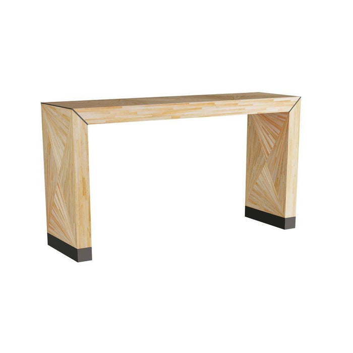 Arteriors FLS02 Console, Blonde Straw Marquetry Oak/Bronze