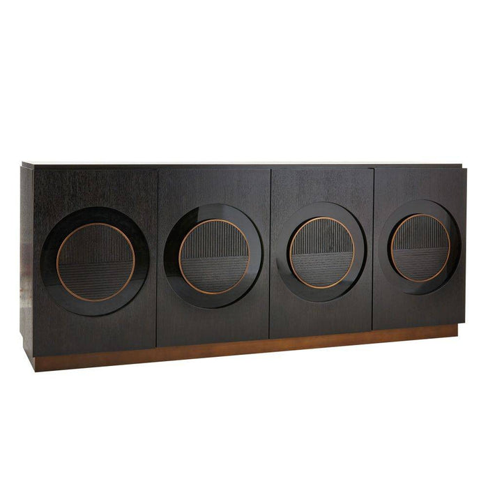 Arteriors FZS04 Credenza, Ebony Oak Veneer/Black Lacquer/Antique Brass