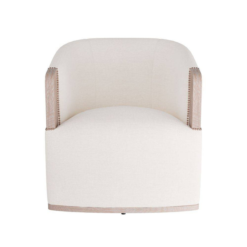 Arteriors GDFRU01 Lounge Chair, Bone Linen/Cerused Oak/Antique Brass Nailheads