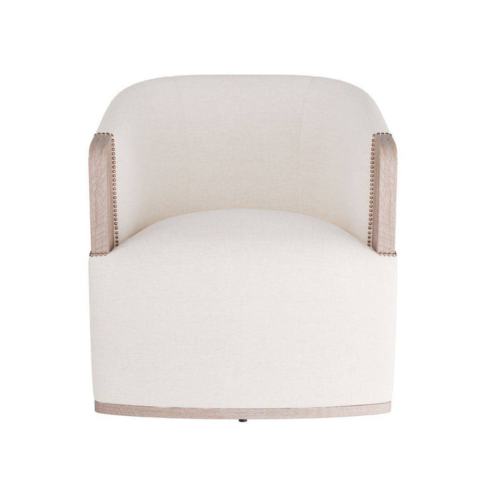 Arteriors GDFRU01 Lounge Chair, Bone Linen/Cerused Oak/Antique Brass Nailheads