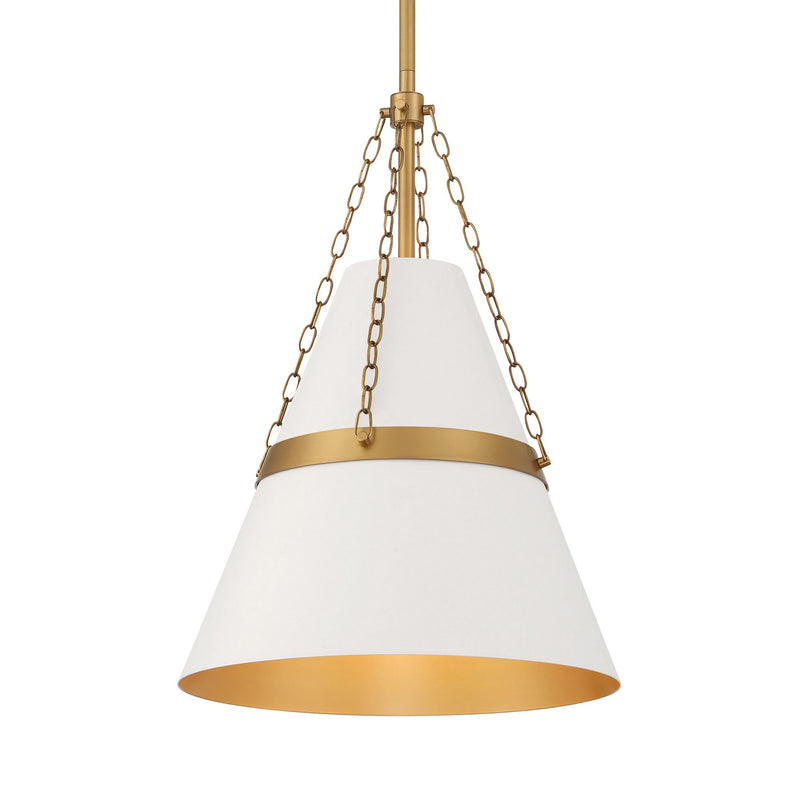 Minka-Lavery 3933-879 One Light Pendant, Legacy Brass & Off White Cream