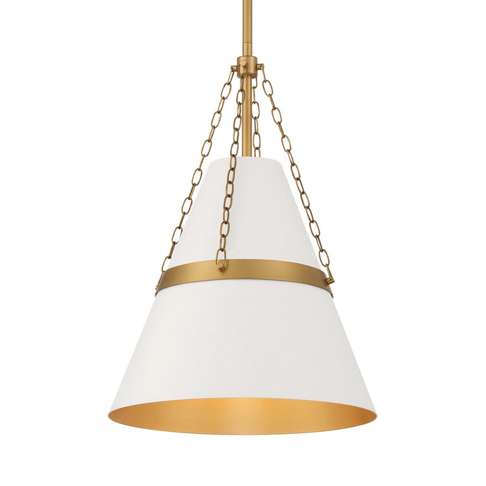 Minka-Lavery 3933-879 One Light Pendant, Legacy Brass & Off White Cream