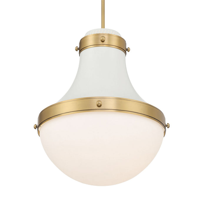 Minka-Lavery 3934-879 One Light Pendant, Legacy Brass & Off White Cream