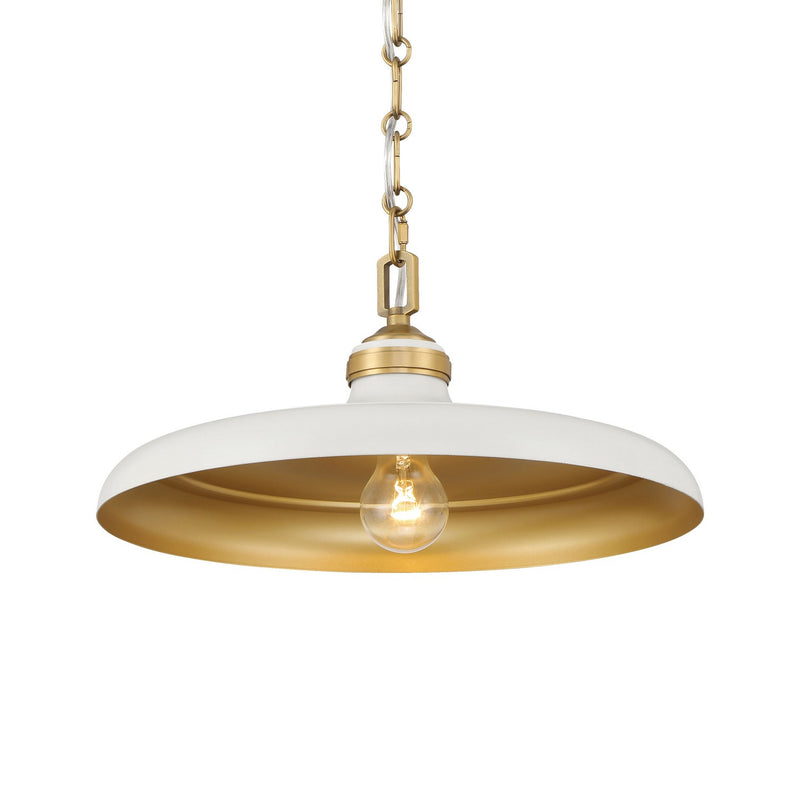 Minka-Lavery 3935-879 One Light Pendant, Legacy Brass & Off White Cream