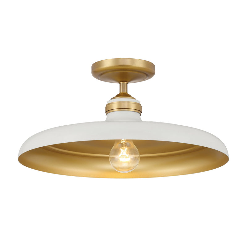 Minka-Lavery 3936-879 One Light Semi Flush Mount, Legacy Brass & Off White Cream