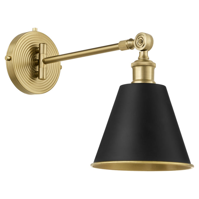 Quorum 5320-1-5980 One Light Wall Mount, Matte Black w/ Aged Brass