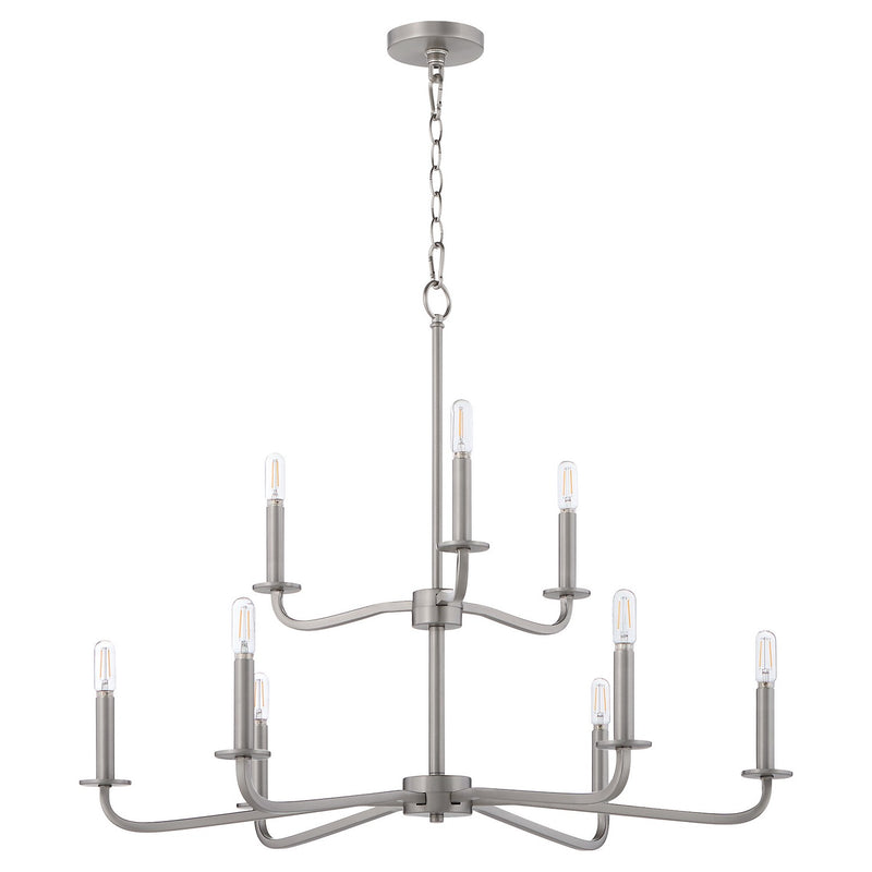 Quorum 6307-9-65 Nine Light Chandelier, Satin Nickel