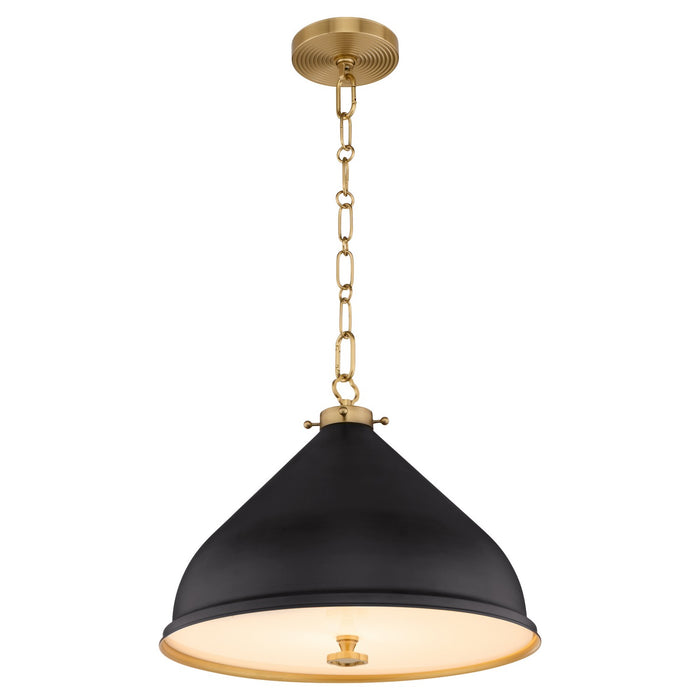 Quorum 6863-16-5980 One Light Pendant, Matte Black / Aged Brass