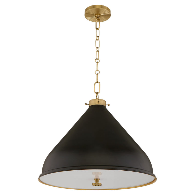 Quorum 6863-20-5980 One Light Pendant, Matte Black / Aged Brass