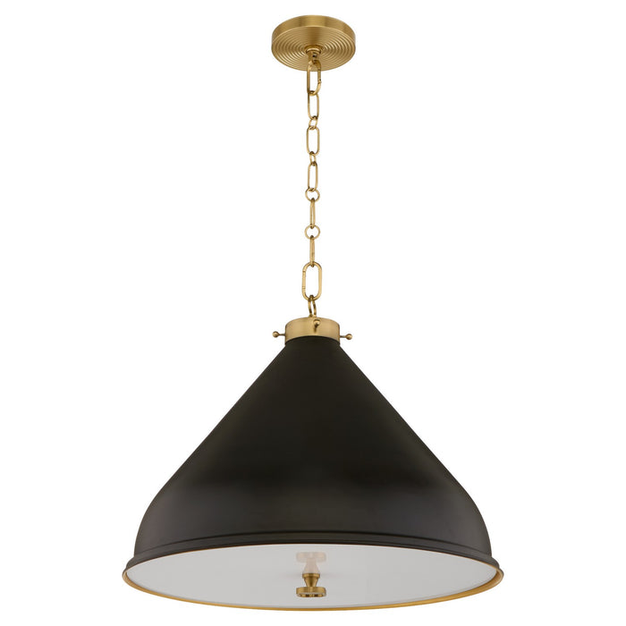 Quorum 6863-20-5980 One Light Pendant, Matte Black / Aged Brass