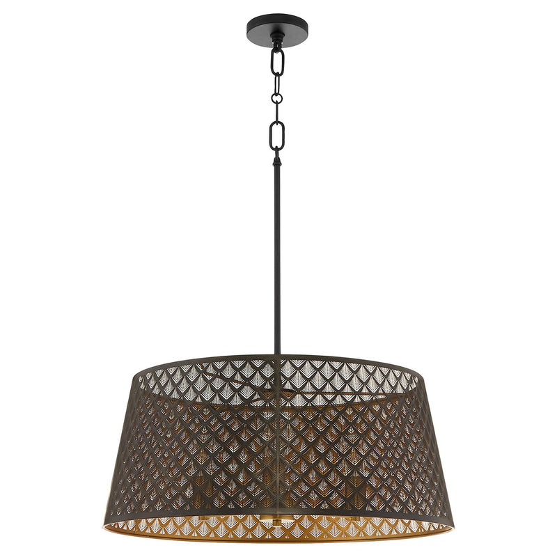 Quorum 8217-3-5980 Three Light Pendant, Matte Black / Aged Brass