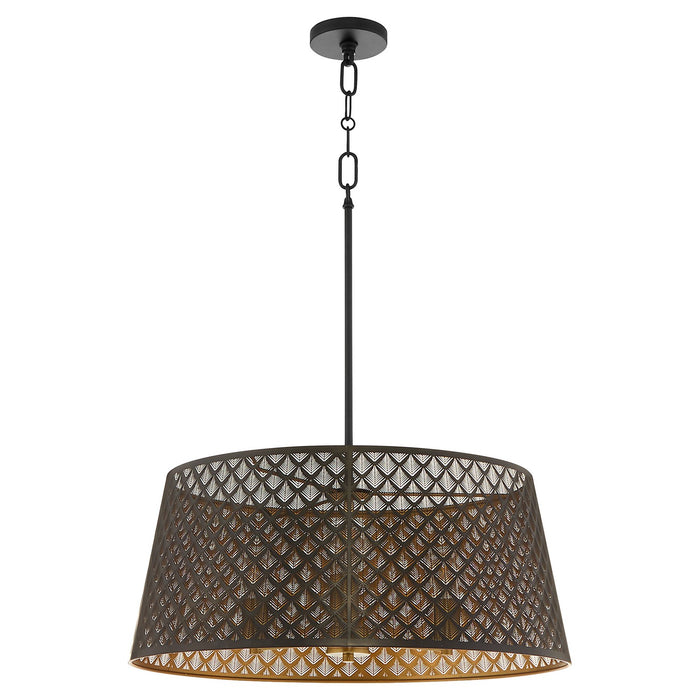 Quorum 8217-3-5980 Three Light Pendant, Matte Black / Aged Brass