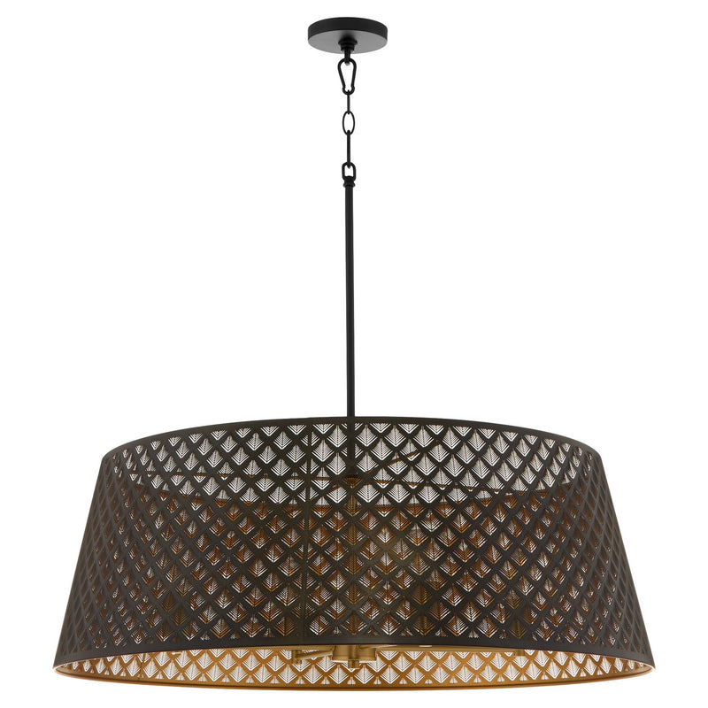 Quorum 8217-4-5980 Four Light Pendant, Matte Black / Aged Brass