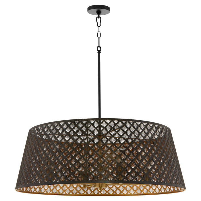 Quorum 8217-4-5980 Four Light Pendant, Matte Black / Aged Brass
