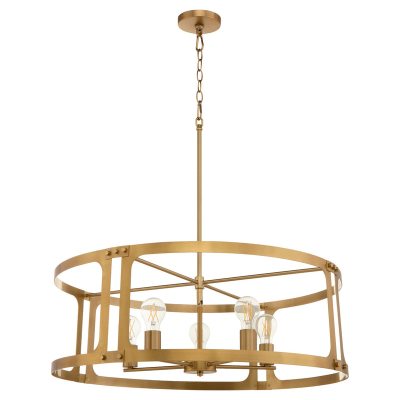 Quorum 8231-5-47 Five Light Pendant, Brushed Brss
