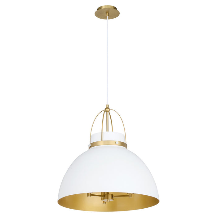 Quorum 823-3-0880 Three Light Pendant, Studio White/ Aged Brass
