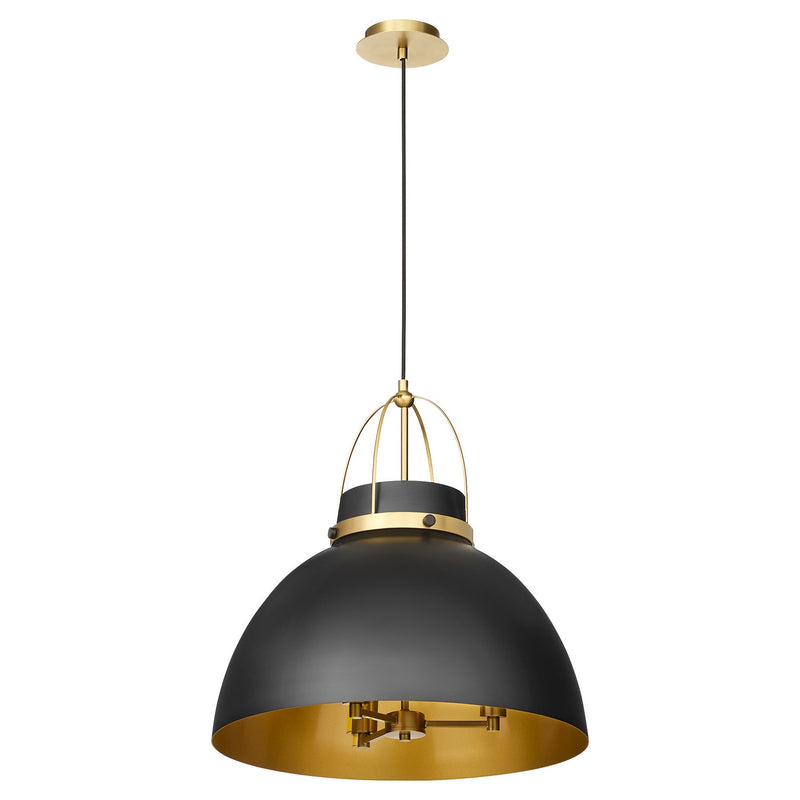 Quorum 823-3-5980 Three Light Pendant, Matte Black/Aged Brass