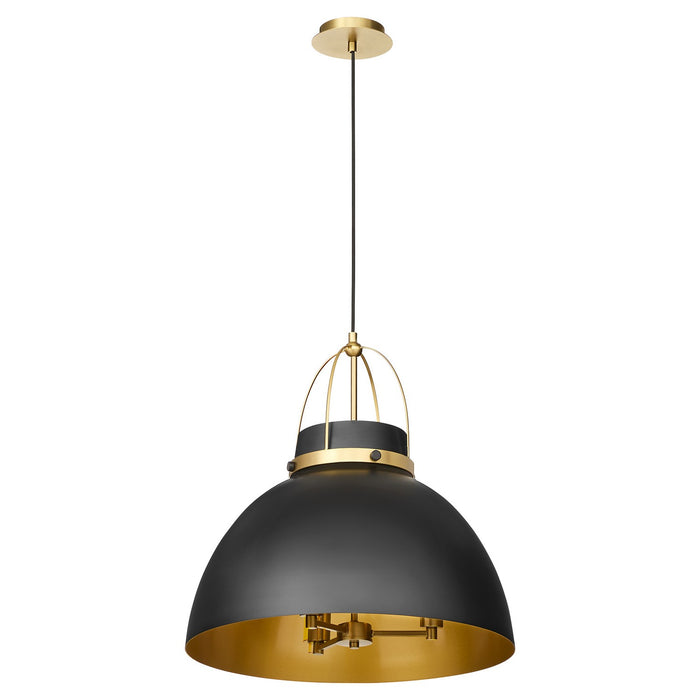 Quorum 823-3-5980 Three Light Pendant, Matte Black/Aged Brass