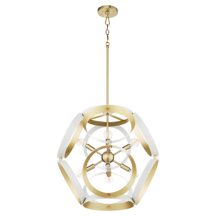 Quorum 865-8-0880 Eight Light Pendant, Studio White w/ Aged Brass