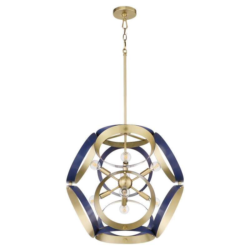 Quorum 865-8-3280 Eight Light Pendant, Blue w/ Aged Brass