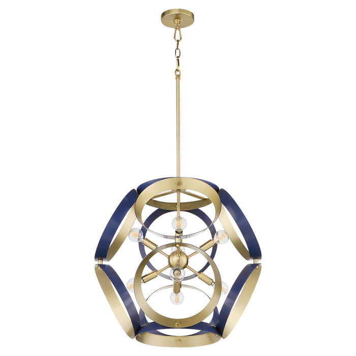Quorum 865-8-3280 Eight Light Pendant, Blue w/ Aged Brass
