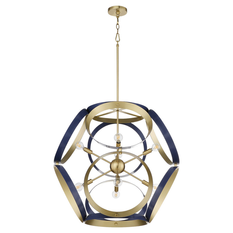 Quorum 866-8-3280 Eight Light Pendant, Blue w/ Aged Brass