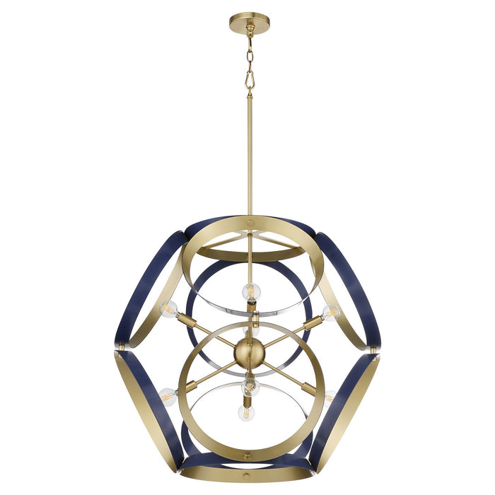 Quorum 866-8-3280 Eight Light Pendant, Blue w/ Aged Brass
