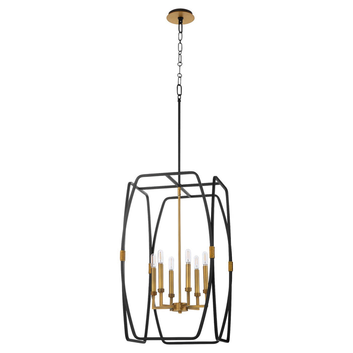 Quorum 880-6-5947 Six Light Pendant, Matte Black / Brushed Brass