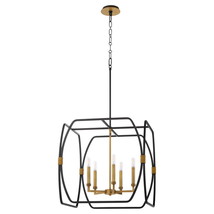 Quorum 881-5-5947 Five Light Pendant, Matte Black / Brushed Brass
