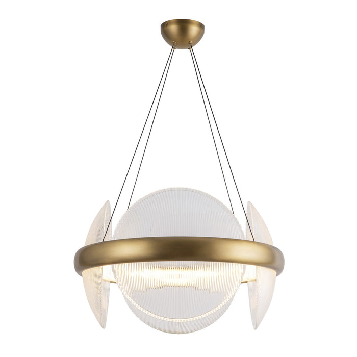 Kuzco Lighting CH13922-VBCR-UNV LED Chandelier, Vintage Brass/Clear Ribbed Glass