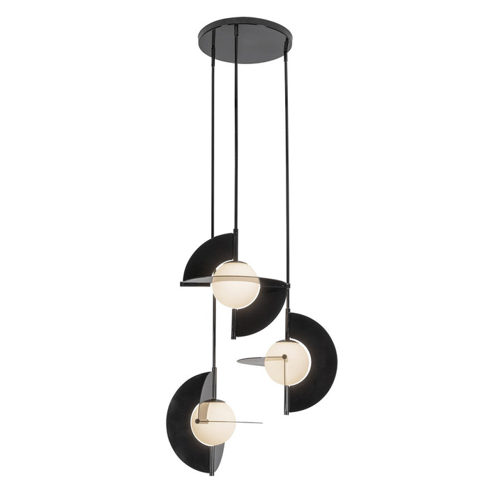 Kuzco Lighting CH65127-GBK/OP-UNV LED Chandelier, Glossy Black/Opal Glass