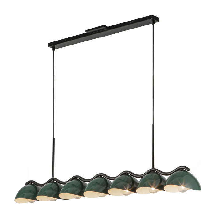 Kuzco Lighting LP57642-BK/PGN Seven Light Linear Pendant, Black/Pine Green