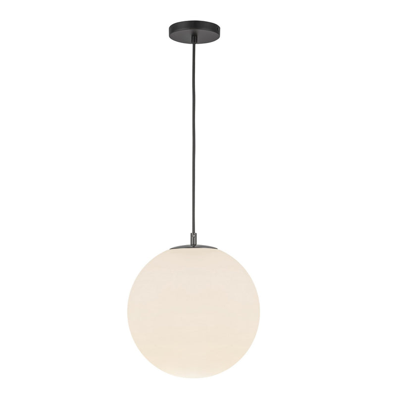 Kuzco Lighting PD34212-BK/OP One Light Pendant, Black/Opal Glass