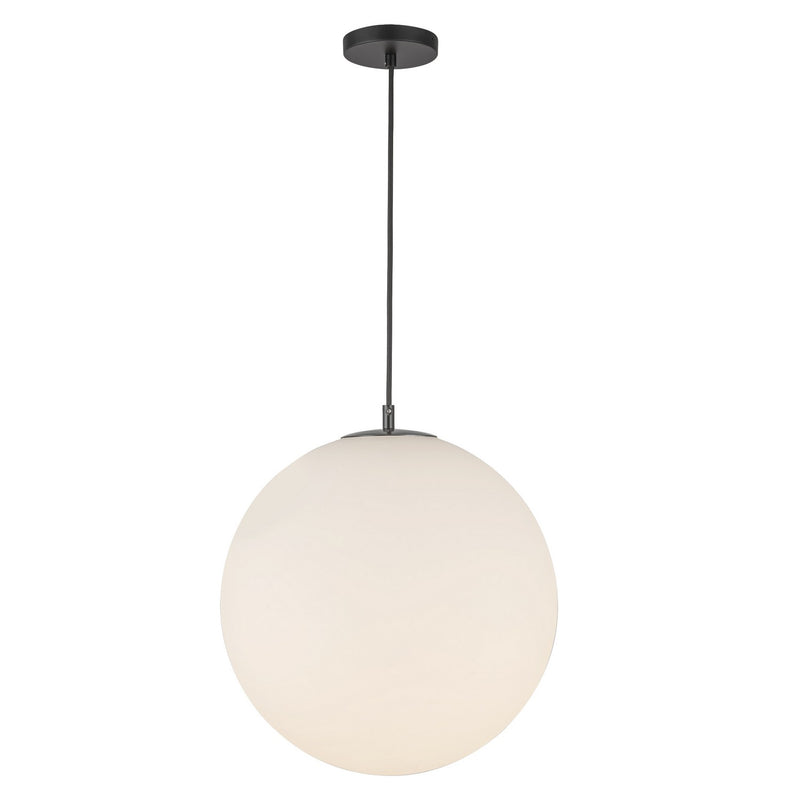 Kuzco Lighting PD34616-BK/OP One Light Pendant, Black/Opal Glass