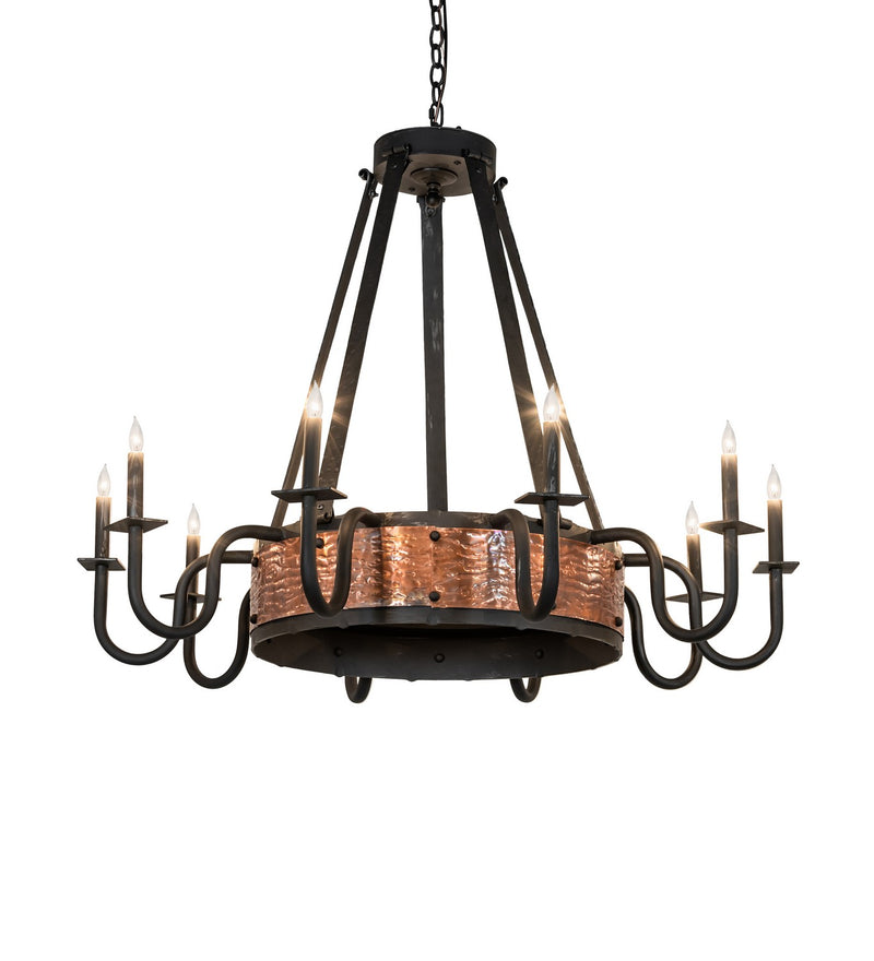 Meyda Tiffany 278409 Ten Light Chandelier, Costello Black & Vintage Hammered Copper